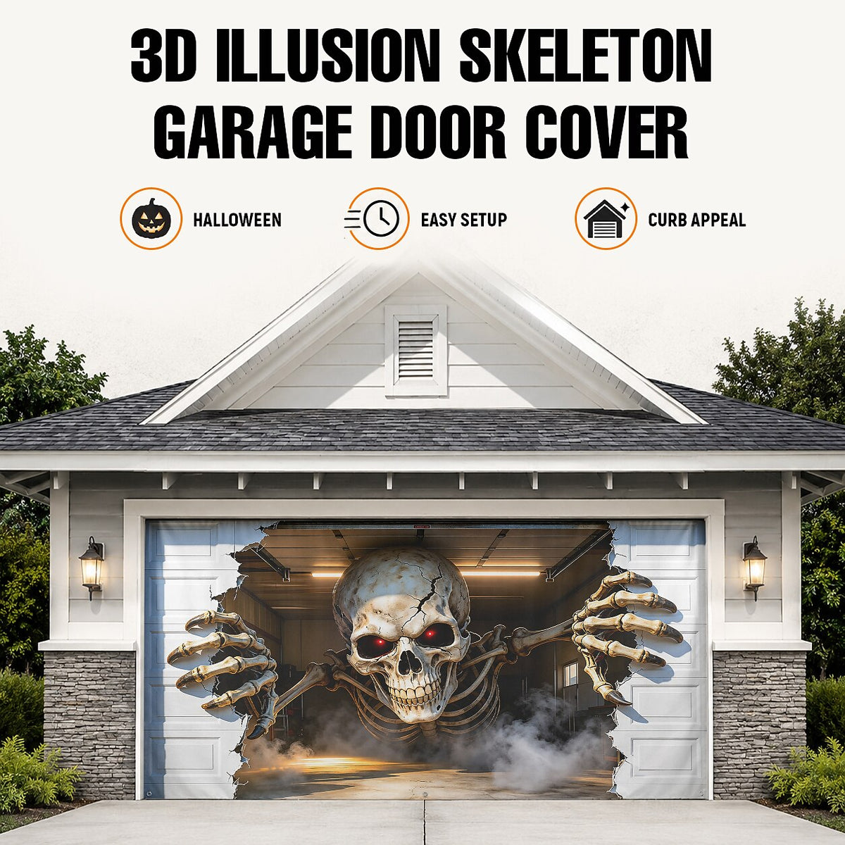Spooky Skeleton Breaking Through Garage Door Halloween Cover