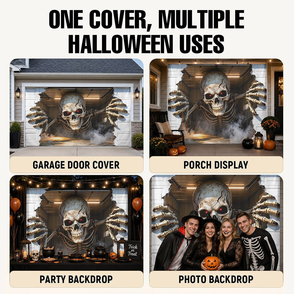Spooky Skeleton Breaking Through Garage Door Halloween Cover