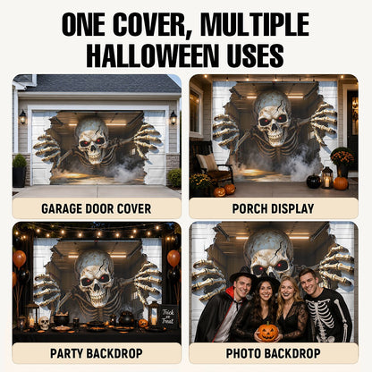 Spooky Skeleton Breaking Through Garage Door Halloween Cover