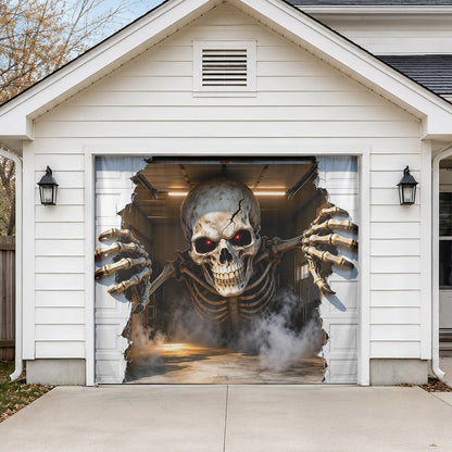 Spooky Skeleton Breaking Through Garage Door Halloween Cover