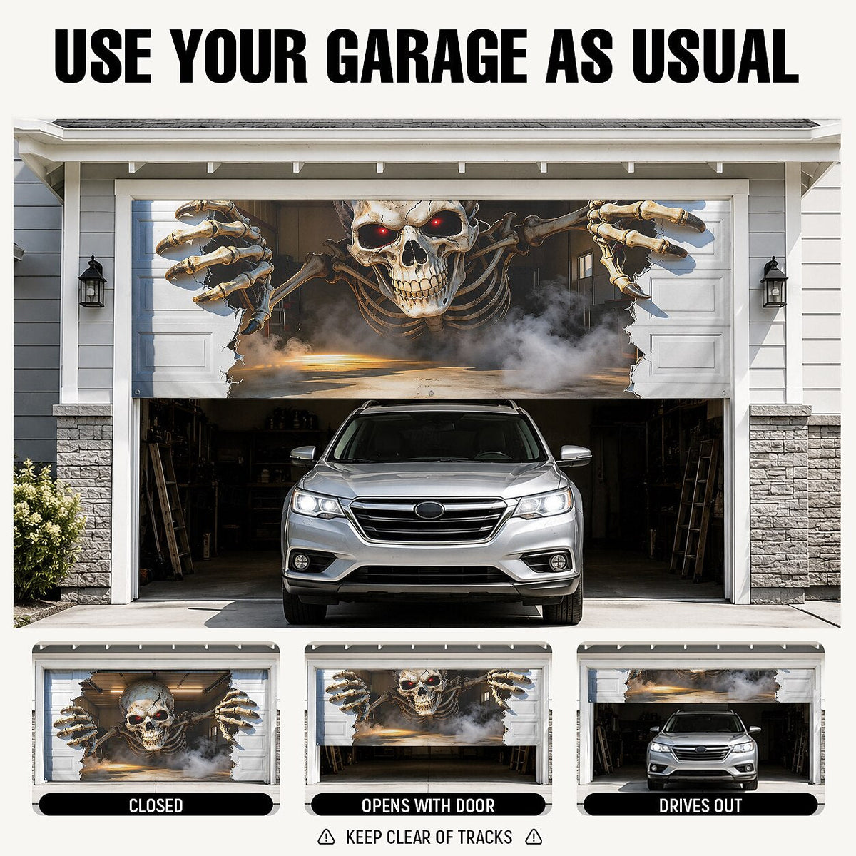 Spooky Skeleton Breaking Through Garage Door Halloween Cover