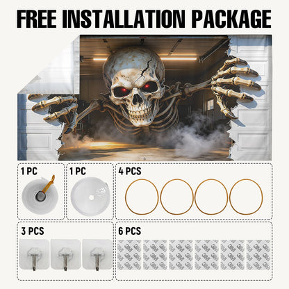 Spooky Skeleton Breaking Through Garage Door Halloween Cover